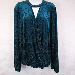 Finn & Grace Velvet Burn Out Surplice Blouse Women's L Floral Whimsigoth Ballet